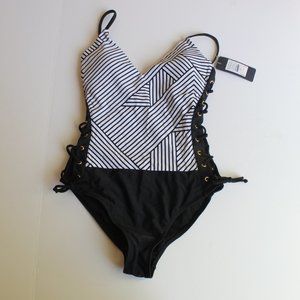 Rachel Roy Laced Up Black & White One Piece M